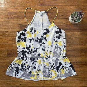 Calvin Klein Size XS White Black Yellow Detail Peplum Tank Shirt Top Racerback